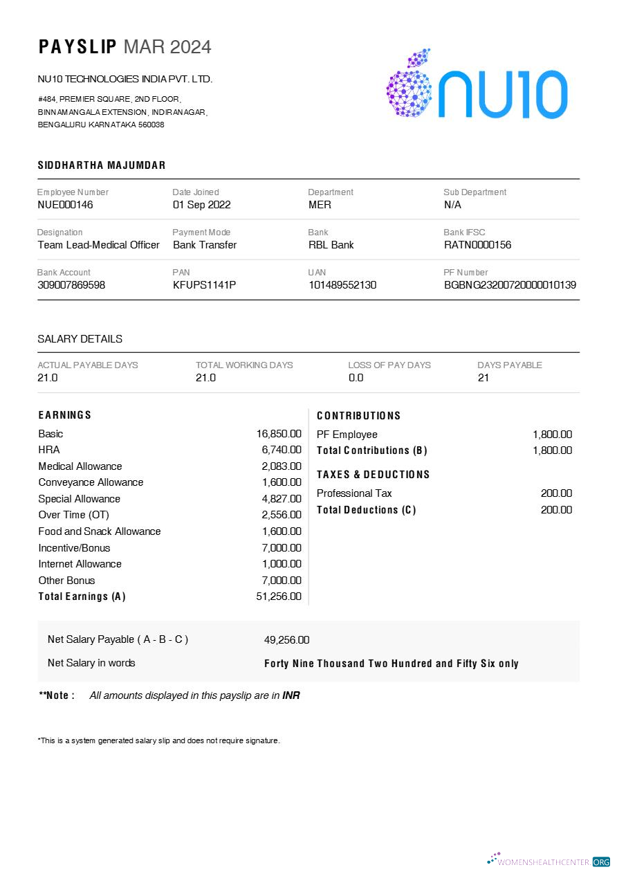 Download NU10 Technologies India payslip template in Word and PDF formats.pdf, 1 Photoshop template